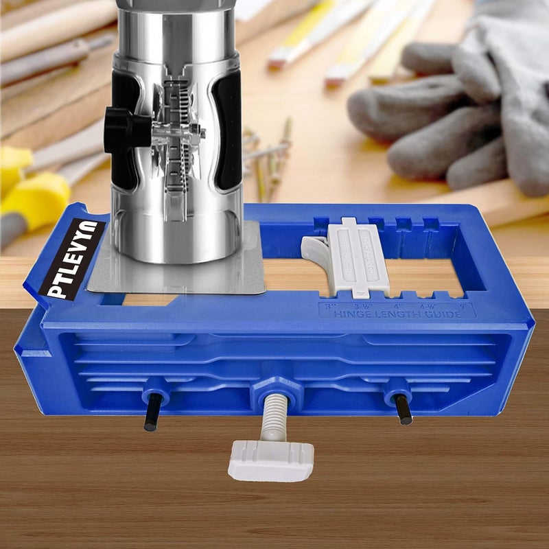 PTLEVYN Door Hinge Mounting Template Kit (Blue) for 3-5" Hinges 90° Positioning Fits 1/4" and 5/8" Door thicknesses Mortise Opener Included Clips Quick and Precise Installation of Woodworking Tools - Image 5